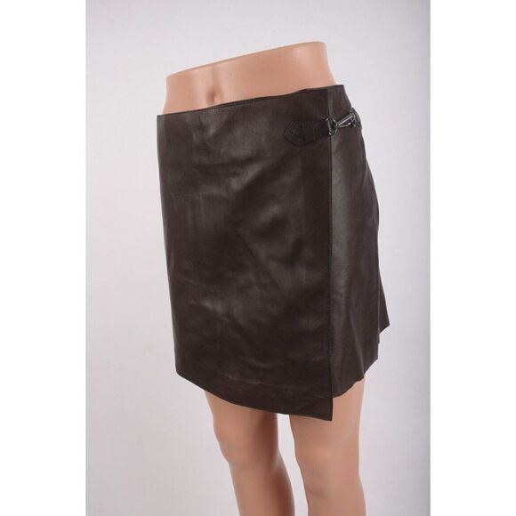 Massimo Dutti Womens Mini Skort Skirt Nappa Leather S Brown 5308/797 NWT - Picture 4 of 11